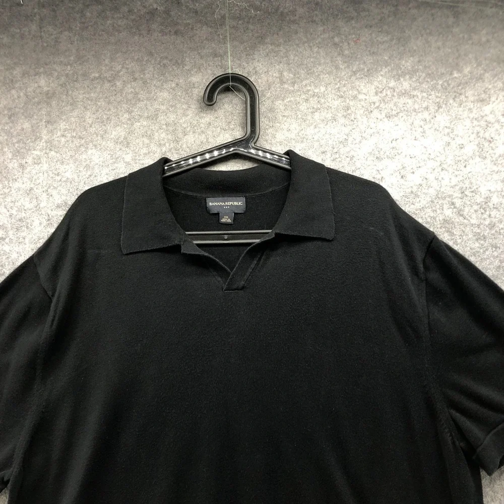 Banana Republic Polo Sweater Mens XXL Black Short Sleeve Knit Cotton
